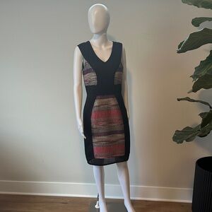 Yoana Baraschi Black Midi Dress with Multicolor Woven Panels
